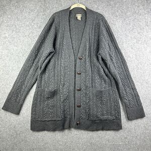 Duluth Trading Wool Cashmere Blend Cardigan Sweater XL Gray Fisherman Cable Knit